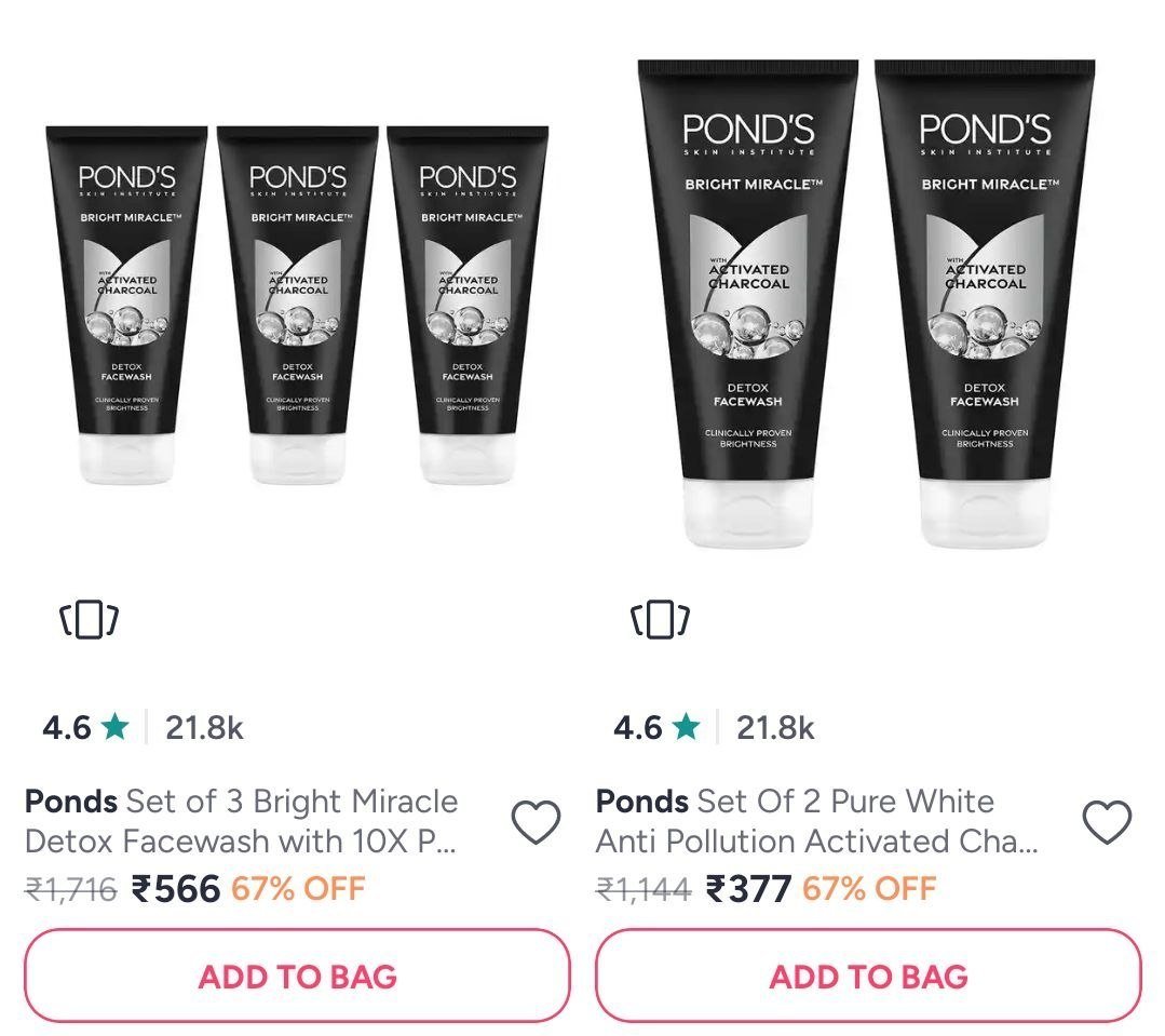 67% on Ponds Facewashes, Day cream & Moisturizers.