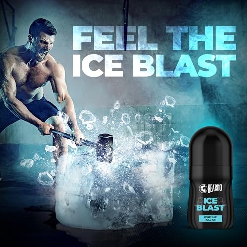 Beardo Ice Blast Perfume Roll-On, 50ml for Men | Long-Lasting Menthol Freshness with Musk & Woody Notes | Perfumed Antiperspirant for Odour Protection | No Sweat, Cooling Effect, All-Day Freshness