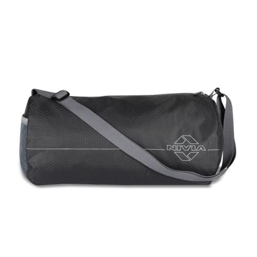 Nivia Basic Polyester Duffle Bag for Men & Women, Side Mesh Pocket, Workout & Training Bag, Suitable for Gym, Fitness, Sports & Travel with Adjustable Shoulder Strap (Black/Grey), Capacity