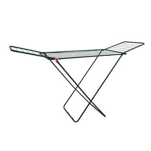 amazon basics Mild Steel Double Supported 3 Layer Cloth Drying Rack | Foldable and Movable | Silver & Teal | Iron, Plastic |