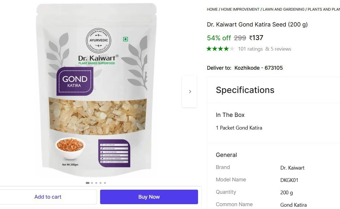 Dr. Kaiwart Gond Katira Seed Price in India - Buy Dr. Kaiwart Gond Katira Seed online at Shopsy.in