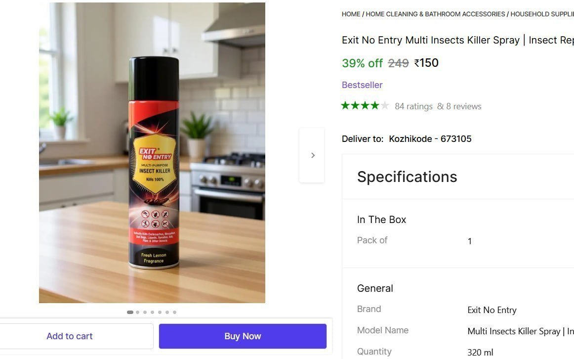 Exit No Entry Multi Insects Killer Spray | Insect Repellents | Eco-Friendly | Pet Safe Price in India - Buy Exit No Entry Multi Insects Killer Spray | Insect Repellents | Eco-Friendly | Pet Safe onlin