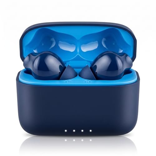 Pods Black Gold Edition Bluetooth 5.3 Wireless Earbuds with ENC Noise Cancellation, 10mm Drivers, 30+ Hours Playtime, Smart Touch Control, Type-C Fast Charging, Deep Bass TWS Earphones (Blue)