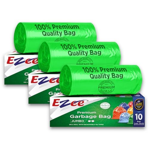 Ezee Disposable Plastic Garbage/Trash Bags (30" X 50", Black, Pack of 3)