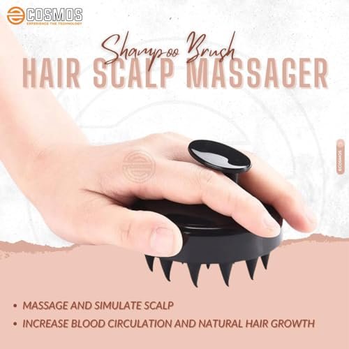 E-COSMOS® Hair Scalp Massager Shampoo Brush with Soft Silicone Bristles Kitchen for Anti Dandruff Removal Head Massager Prevents Hair loss for Men, Women (BLACK)