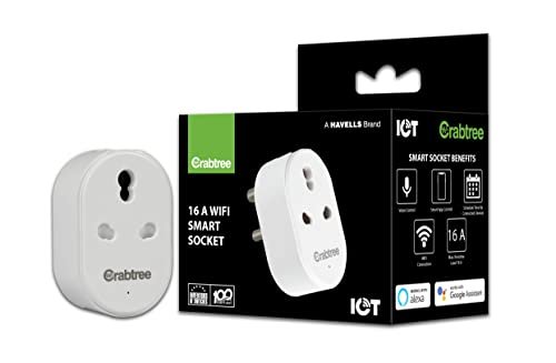 Havells 16 A Wi-Fi Smart Plug (White) with Voice Control & Energy Monitoring — Suitable for Large Appliances like Geysers, Heaters, OFRs, and Air Conditioners (Works with Alexa and Google Assistan