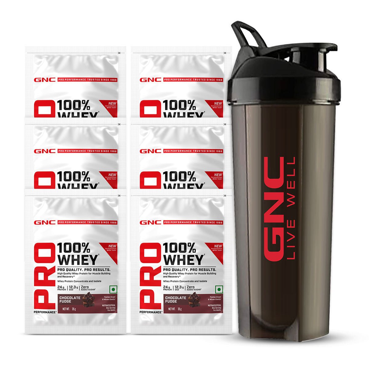 GNC 100% Whey Protein Sachets with Black Shaker (New Formulation)