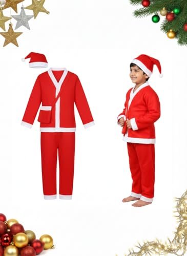 PoPo Toys Santa Claus Costume for Christmas Youth 14-17 Years| Red Santa Suit with Coat, Pant, Hat & Bag | Xmas Party & Fancy Dress Outfit Size 6