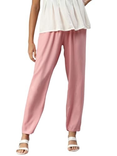 Cadila Women's Cotton Drawstring Rayon Pants with Single Right Side Pocket, Liva Certified Pants M-L Dusty-Pink