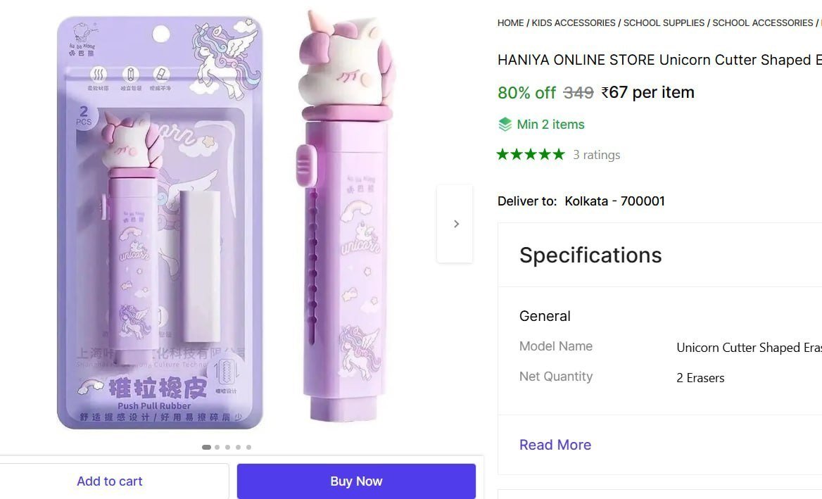 Unicorn Cutter Shaped Eraser Set
