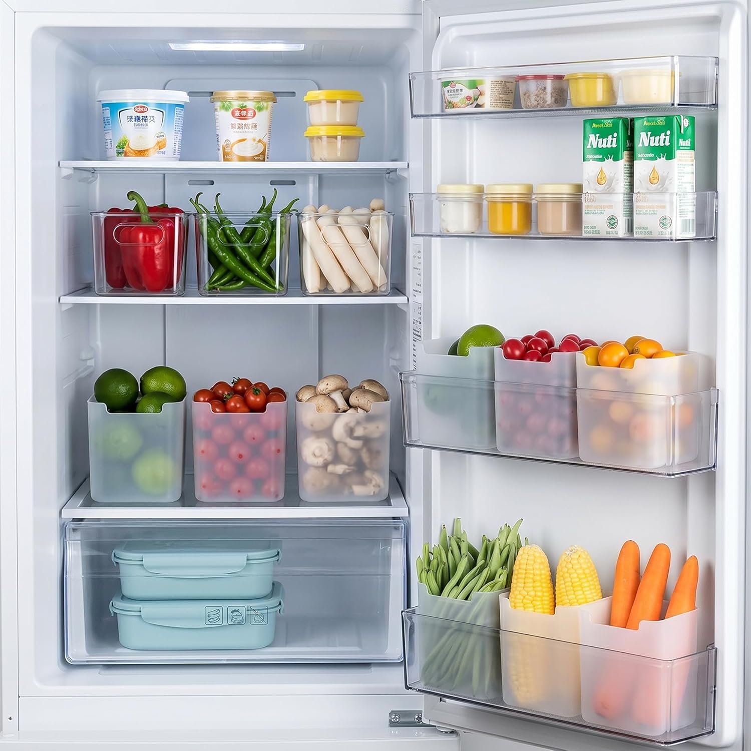 6 Fridge Storage Boxes Multipurpose Containers for Storage Space-Saving Refrigerator Side Door Organizer for Kitchen Fruits, Vegetables Storage Containers - Transparent