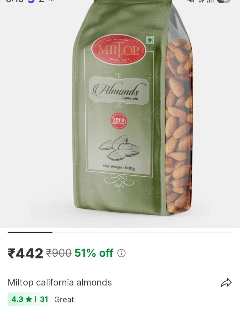 MilTop California Almonds Price in India - Buy MilTop California Almonds online at Shopsy.in