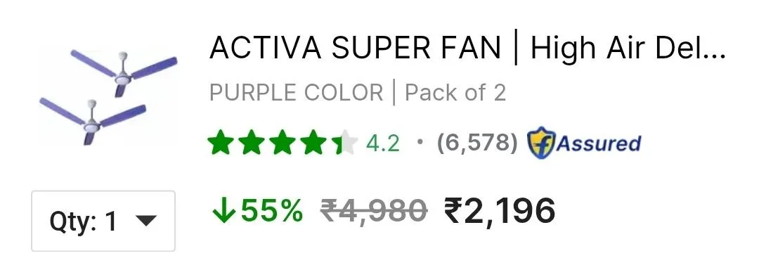 Pack of 2 : ACTIVA 1200 mm Ceiling Fan