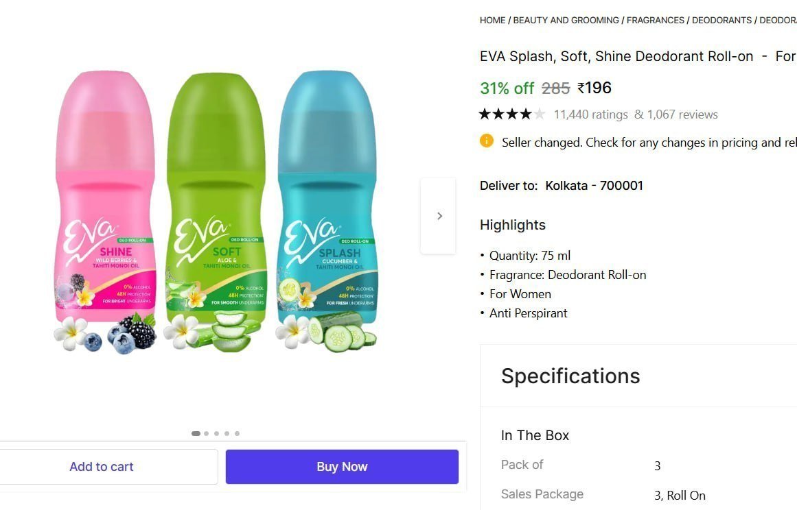 EVA Splash, Soft, Shine Deodorant Roll-on  -  For Women - Price in India, Buy EVA Splash, Soft, Shine Deodorant Roll-on  -  For Women Online In India, Reviews & Ratings | Shopsy.in