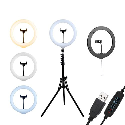 Dyazo 10 Inch LED Ring Light with 3 Level Brightness Dimmable Lighting for Vlogging, You Tube Video, Photo Shoot Live Streaming & Makeup Compatible with All Smart Phones & Cameras