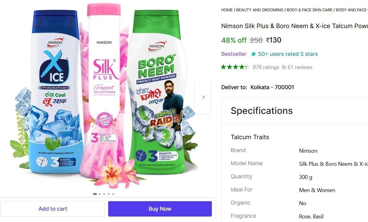 Nimson Silk Plus & Boro Neem & X-ice Talcum Powder Ghamori, Loo Rakshak & Perfume Talc Price in India - Buy Nimson Silk Plus & Boro Neem & X-ice Talcum Powder Ghamori, Loo Rakshak 