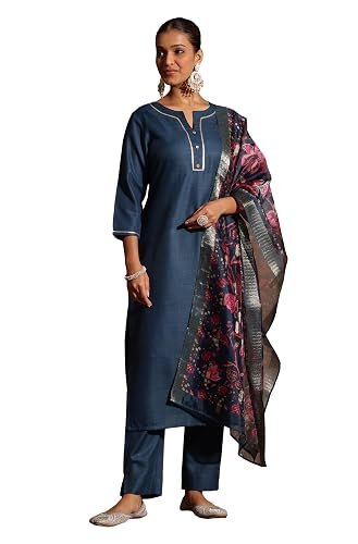 Janasya Women's Teal Blue Cotton Blend Yoke Design Straight Kurta Set at 365/