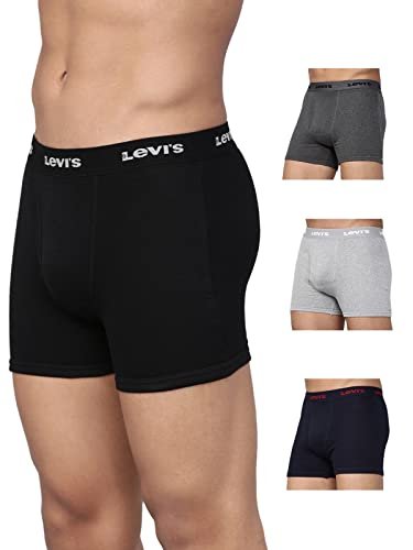 Levi's 001 Classic Boxer Brief for Men | 100% Pure Cotton | Solid | Mid-Rise Men's Underwear | Anti-Roll Waistband | Durable Comfort with Extra Supportive Gusset | Functional Fly | Pack of 3