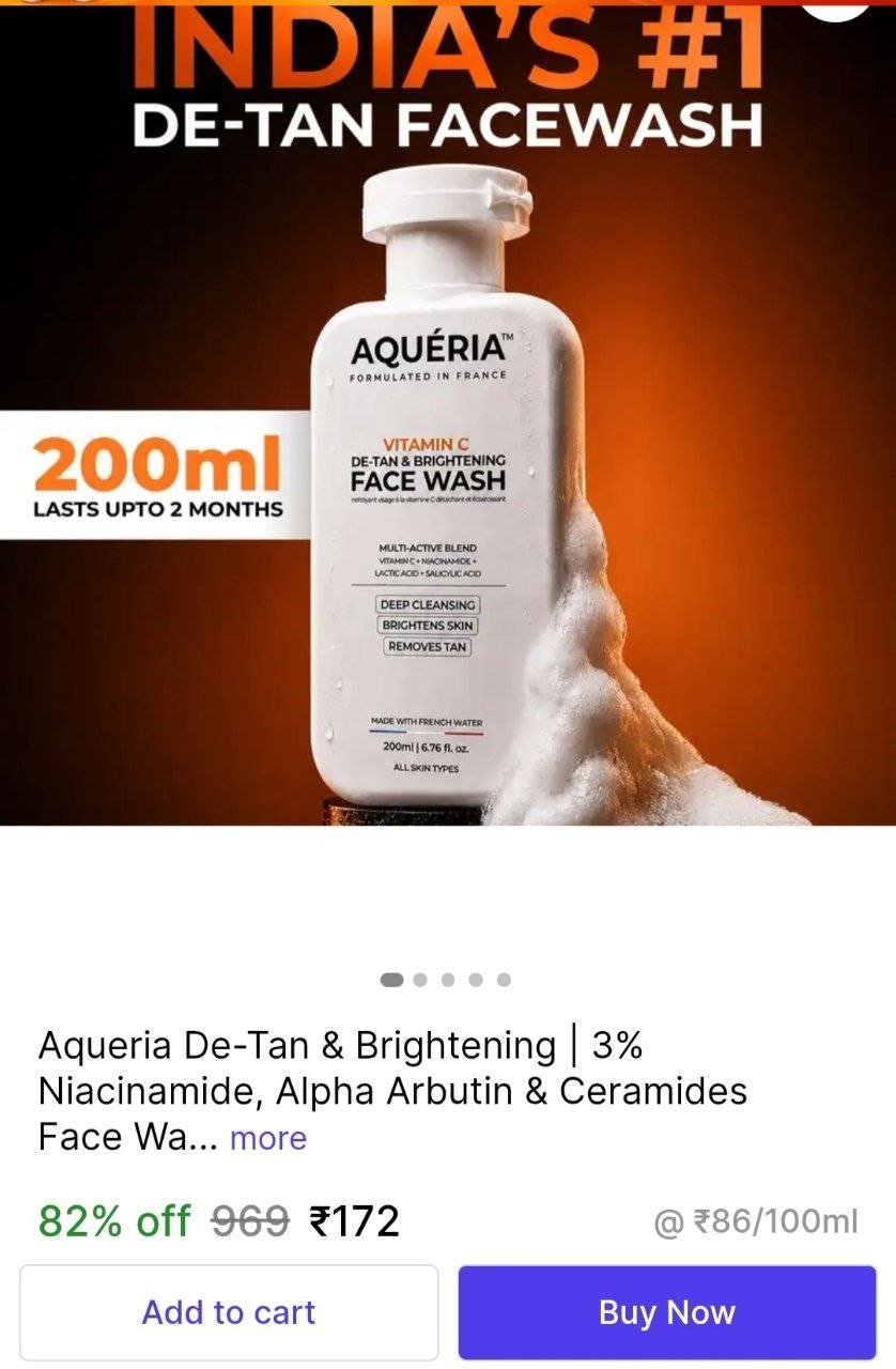 Aqueria De-Tan & Brightening | 3% Niacinamide, Alpha Arbutin & Ceramides Face Wash - Price in India, Buy Aqueria De-Tan & Brightening | 3% Niacinamide, Alpha Arbutin & Ceramides Face W