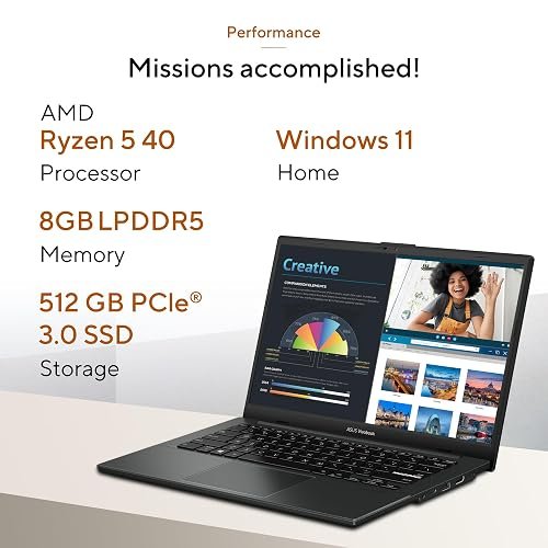 ASUS Vivobook Go 14 (2026),AMD Ryzen 5 40,AMD Radeon iGPU,8GB RAM,512GB SSD,FHD, 14"(35.5 cm),Windows 11 Home,M365 Basic(1 Year)* Office 2024,Mixed Black, 1.38 Kg, E1404FA-EB1415WS,Thin & Ligh