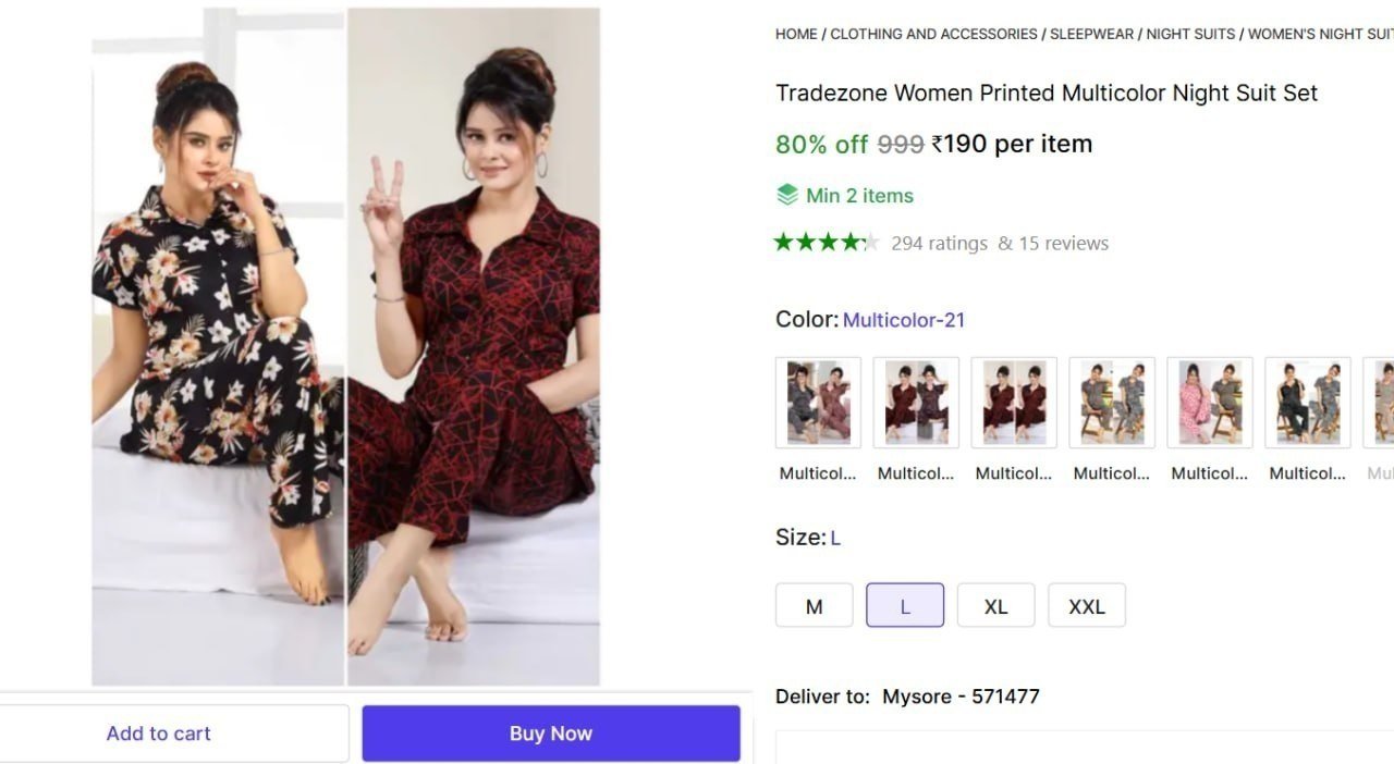 Women Printed Night Suit Set