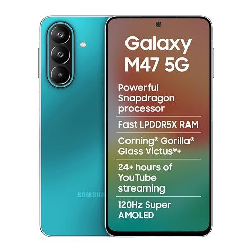 Samsung Galaxy M47 5G (Blaze Blue, 6GB RAM, 128GB Storage)| Powerful Snapdragon Processor| Fast LPDDR5x RAM,UFS 3.1 Storage| Gorilla Glass Victus+| IP64| Super AMOLED Display| 50MP OIS|AI| Gemini Live