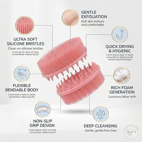 Silicone Bath Body Scrubber Brush for Men & Women Soft Sili