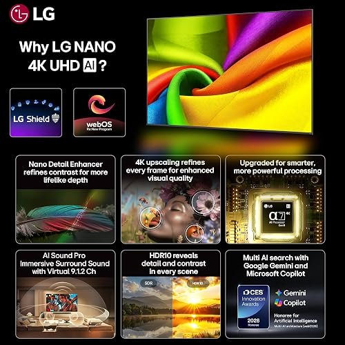 LG 139 cms (55 inches) U8 AI Series 4K Ultra HD (3840 x 2160) Smart webOS LED TV 55NU870BPLA