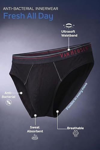 Van Heusen Men’s Cotton Briefs | 100% Cotton | Anti-Bacterial | Sweat Absorbant | Moisture-Wicking | Breathable Combed Cotton for extra comfort | Soft Waistband | Soft Touch | Style 10003