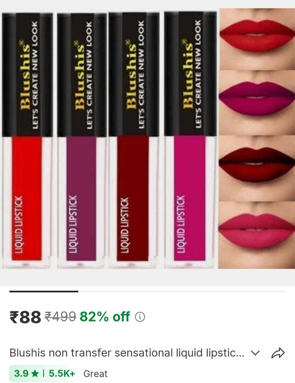 BLUSHIS Non Transfer Sensational Liquid Lipsticks Combo set 4 - Price in India, Buy BLUSHIS Non Transfer Sensational Liquid Lipsticks Combo set 4 Online In India, Reviews, Ratings & Features | Sho