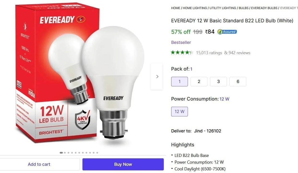 EVEREADY 12 W Basic Standard B22 LED Bulb