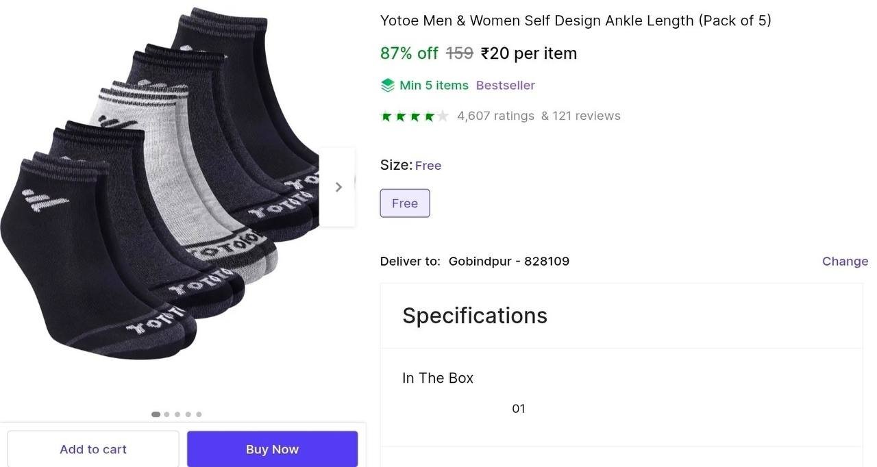 Ankle Length Socks - 5pcs