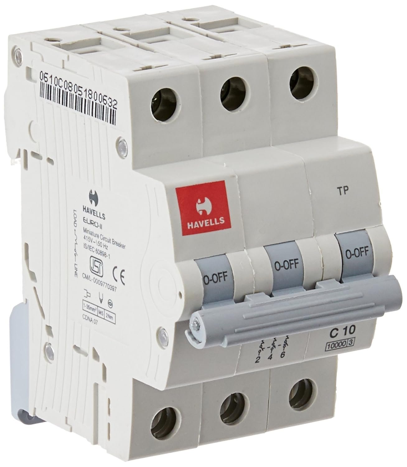 Havells DHMGCTPF010 PVC Plastic 10A MCB TP C Curve (White)