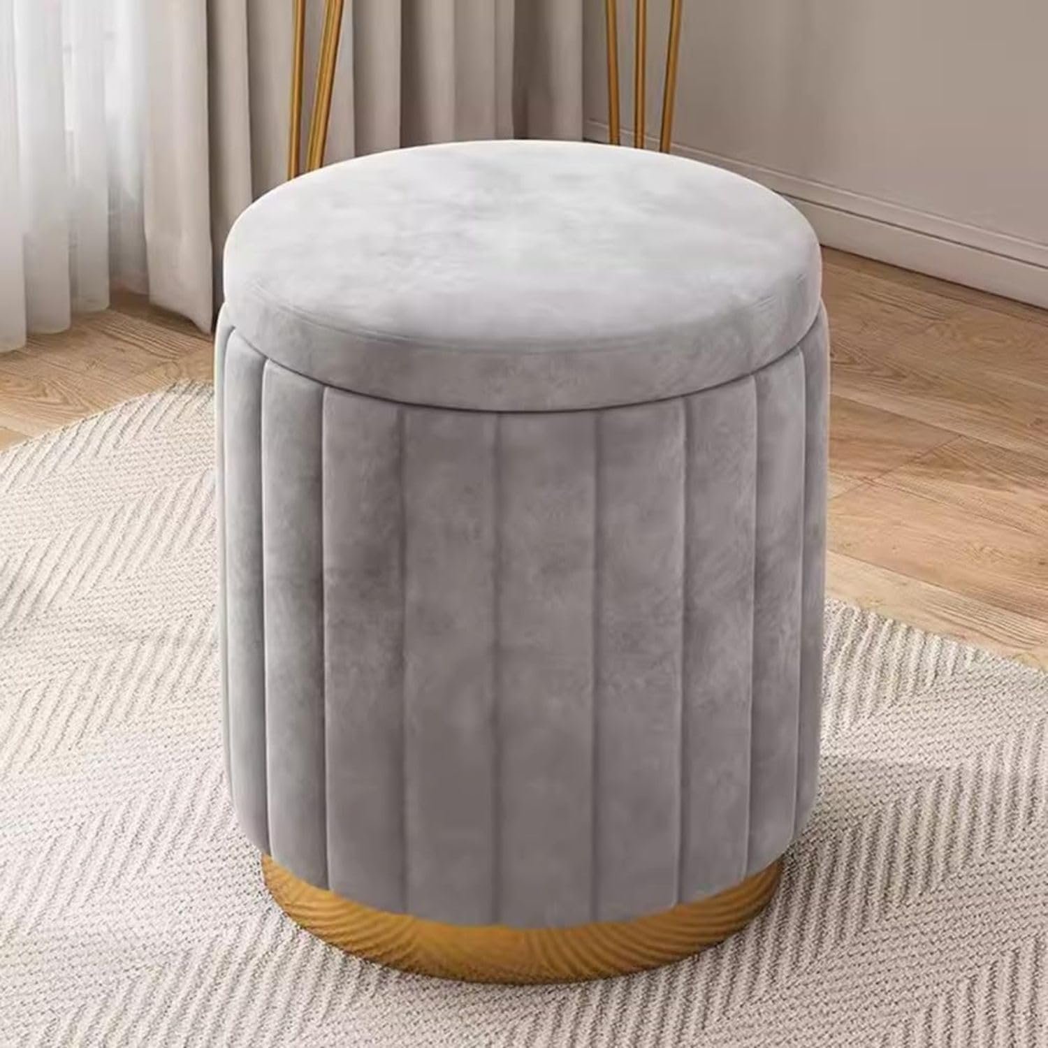 Round Upholstered Velvet Ottoman Seating Stool with Gold Metal Base @ 999/