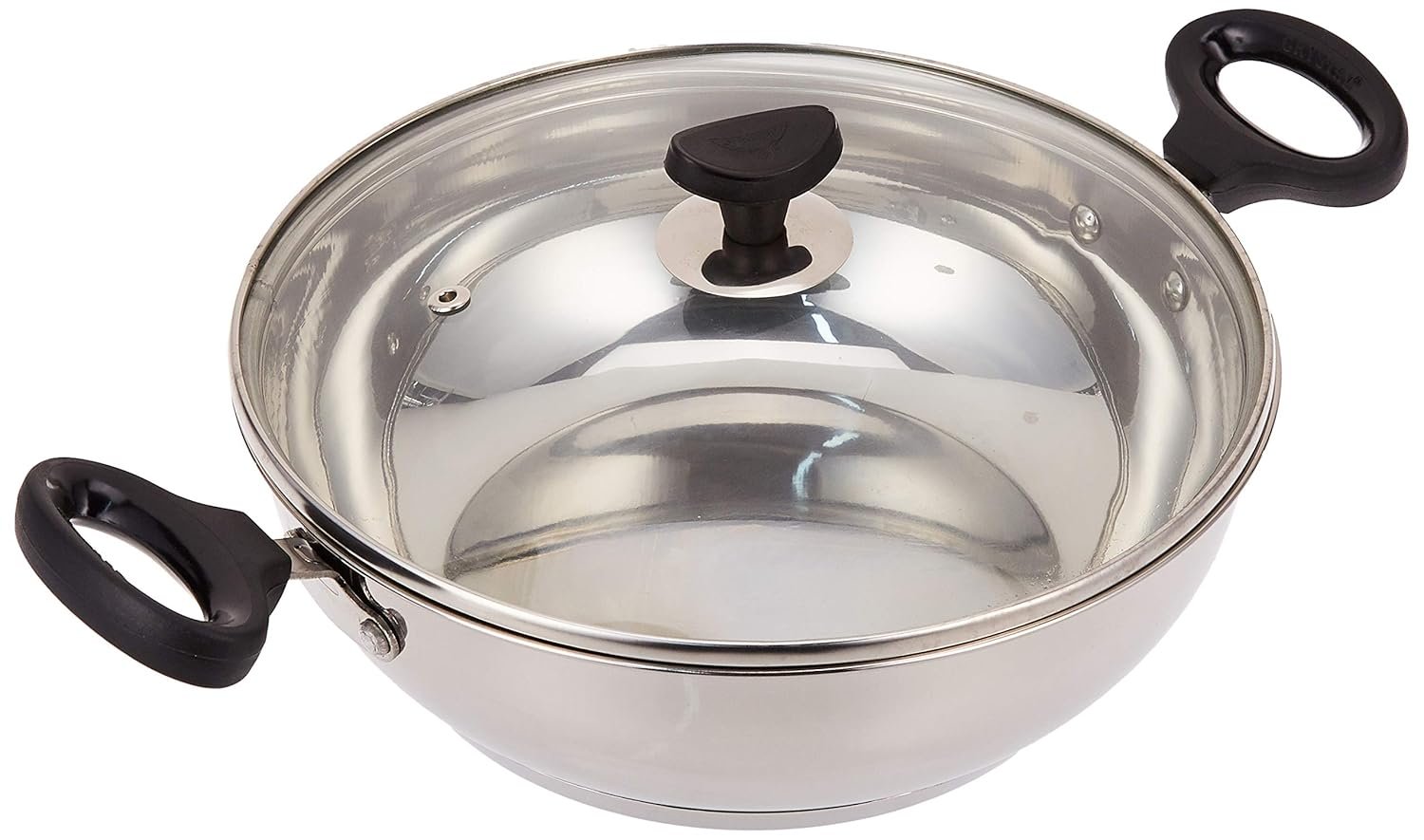 Crystal Stainless Steel Kadai with Glass Lid 250 mm , 3.4 Litre Induction Base @