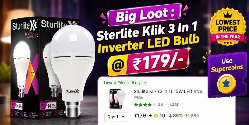 Sturlite Klik (3 in 1) 15W LED Inverter (Pack of 1) 14 hrs Bulb Emergency Light Price in India - Buy Sturlite Klik (3 in 1) 15W LED Inverter (Pack of 1) 14 hrs Bulb Emergency Light Online at Shopsy.in