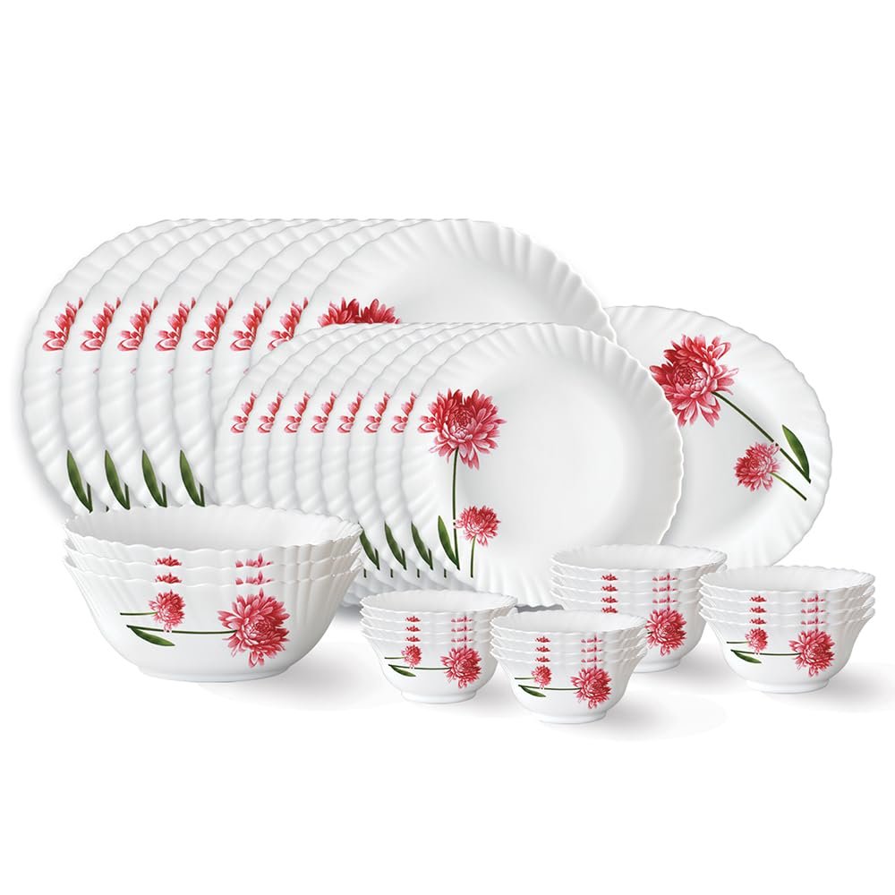 Larah by Borosil Belle Fluted Series Opalware Dinner Set
