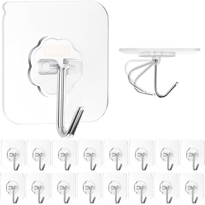 PVC Wall Hooks for Bathroom Accessories Without Drill, Pack of 5, Transparent | Screw Adhesive Non-Trace No Drilling for Bathroom Shower Kitchen Installation Hanging