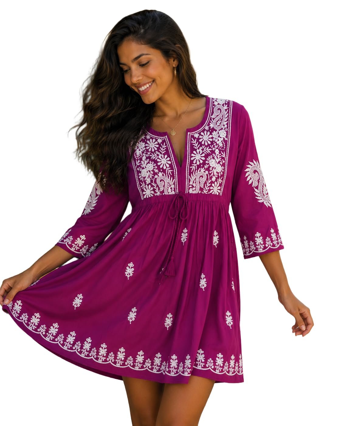 Gauri Laxmi Enterprise Women's Embroidered Georgette Peplum Top | Ethnic Tunic Kurti with Sheer Sleeves | Casual Top for Women