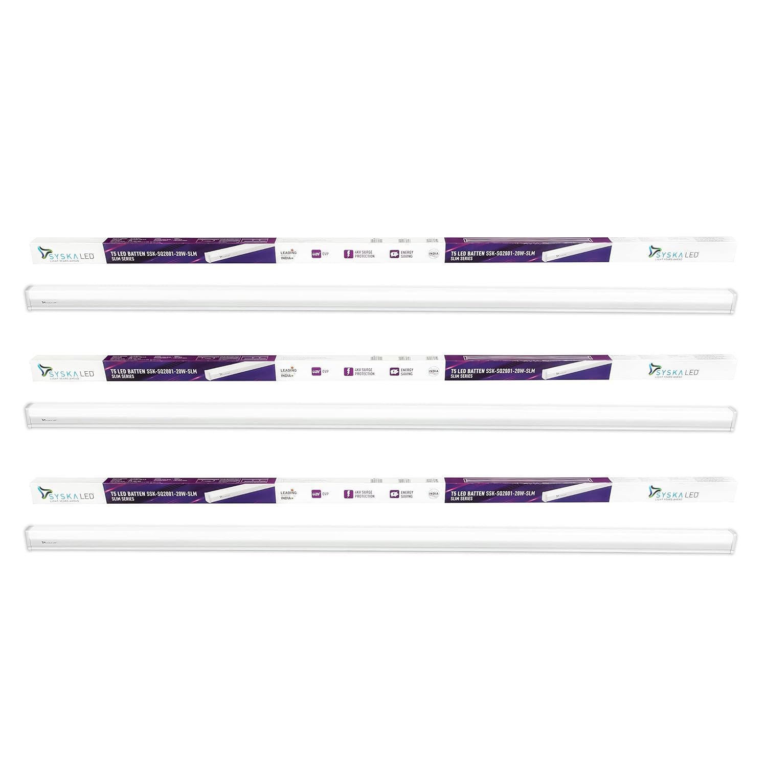 SYSKA SQ2001-20W-SLM 20Watt Slim T5 LED Tubelight (Pack of 3, White)