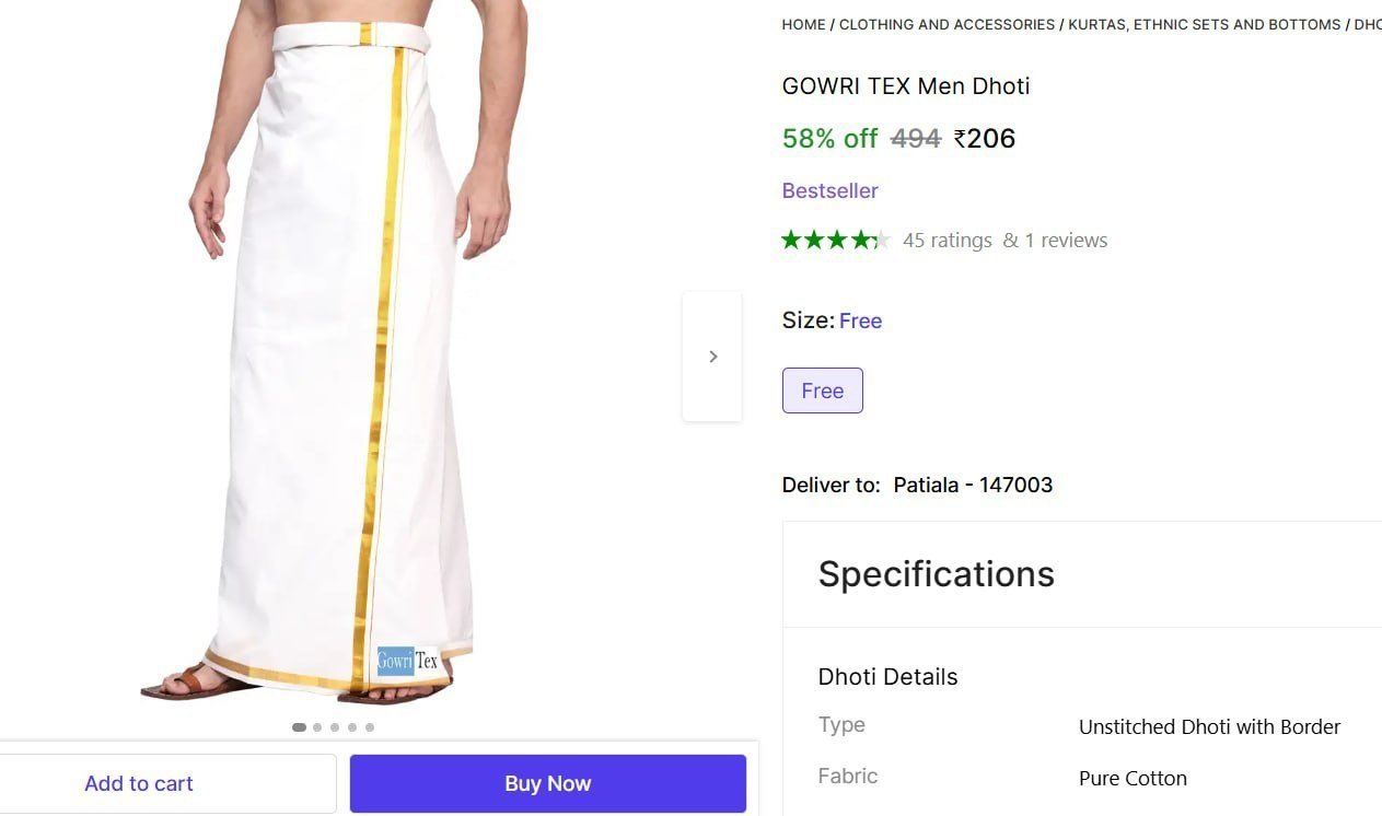 Unstitched Dhoti with Border