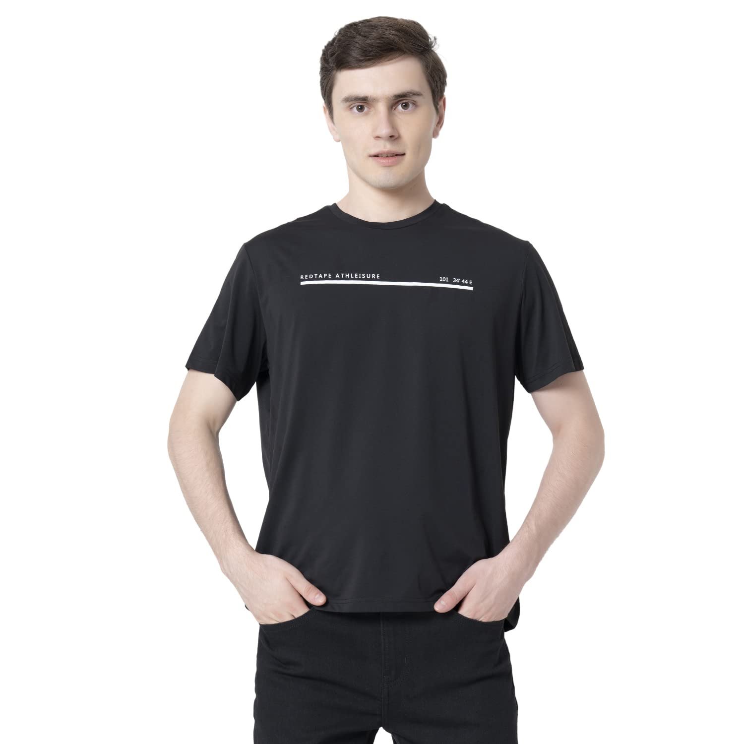 Red TapePrinted Athleisure Round Neck T-Shirt for Men