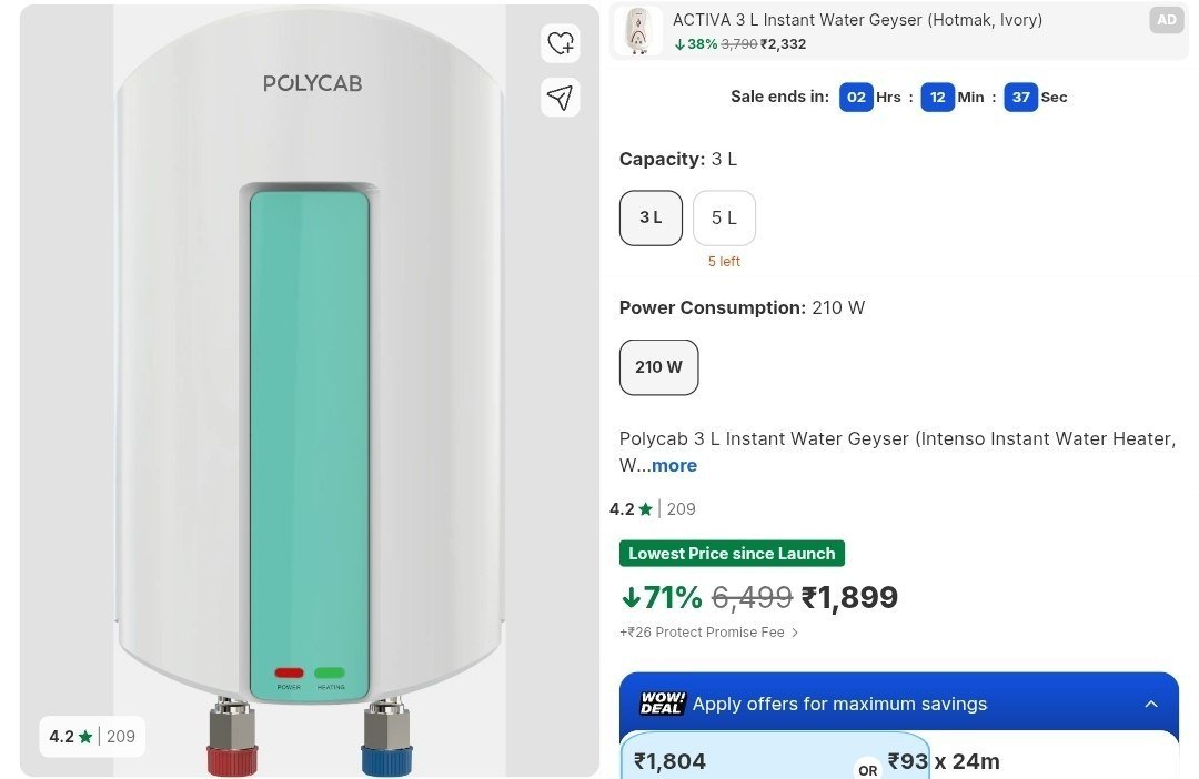 3 Ltr Electric Instant Geyser