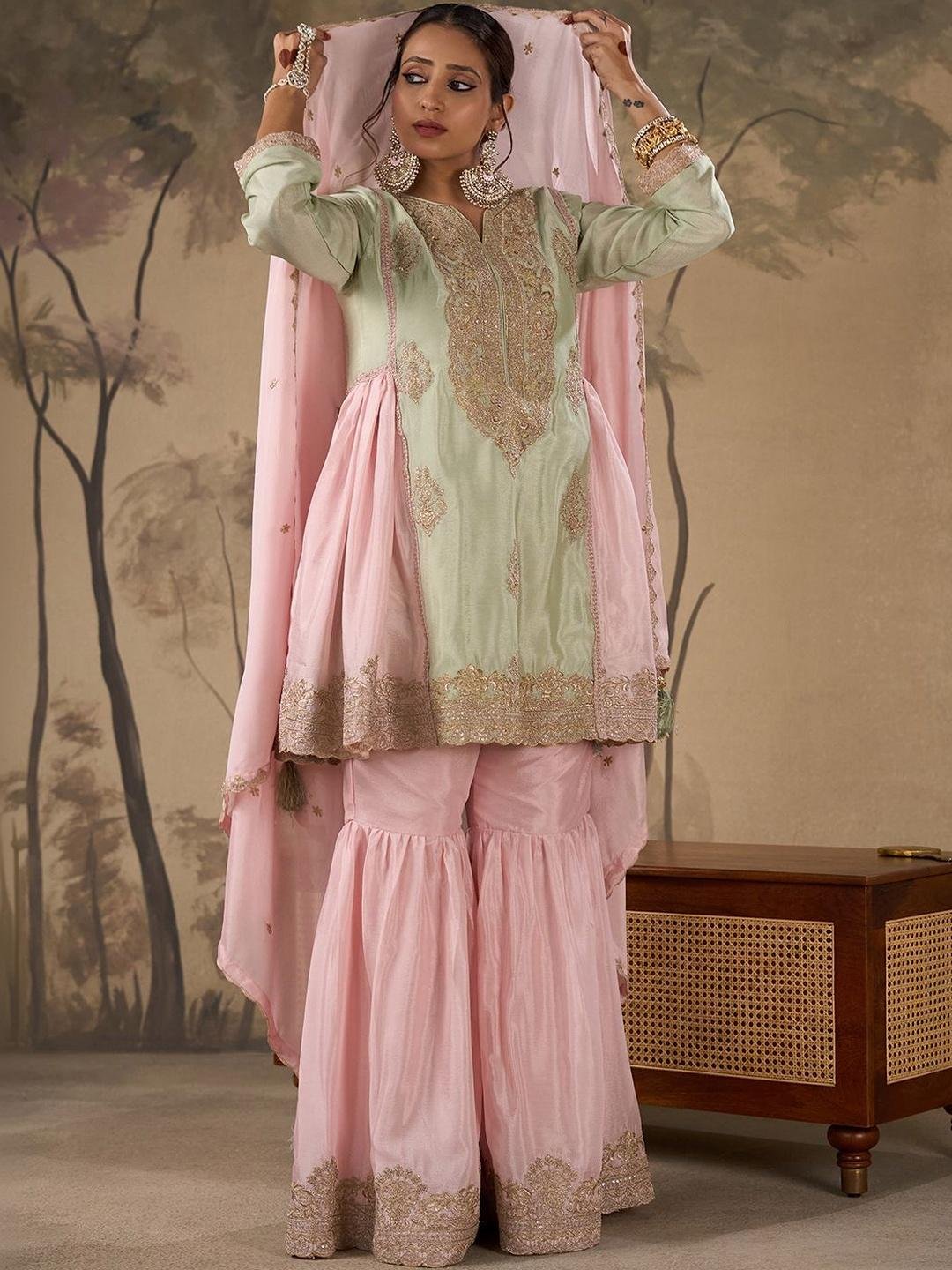Buy House Of Pataudi Embroidered V Neck Kurta & Sharara With Dupatta -  - Apparel for Women