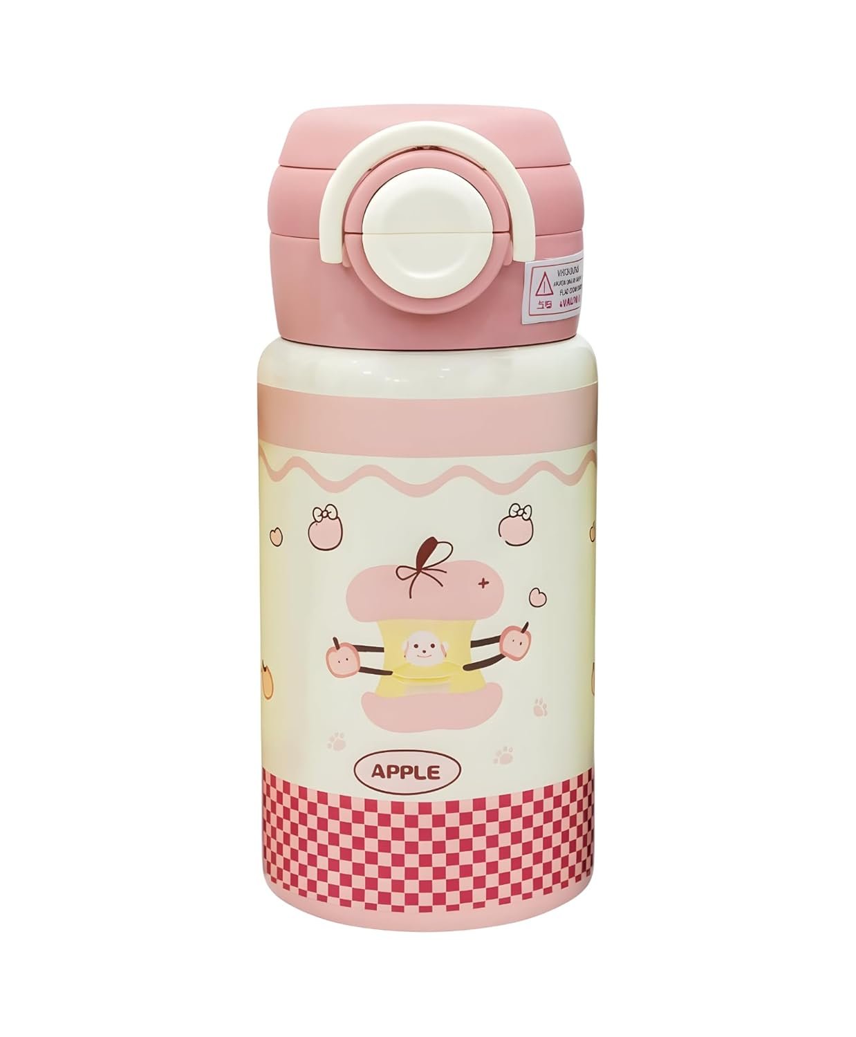 Kids Stainless Steel Insulated Water Bottle with Double Lid & Dual Straw – 500ml Vacuum Flask, Portable Leak Resistant School Travel Drink Bottle for Children Pink