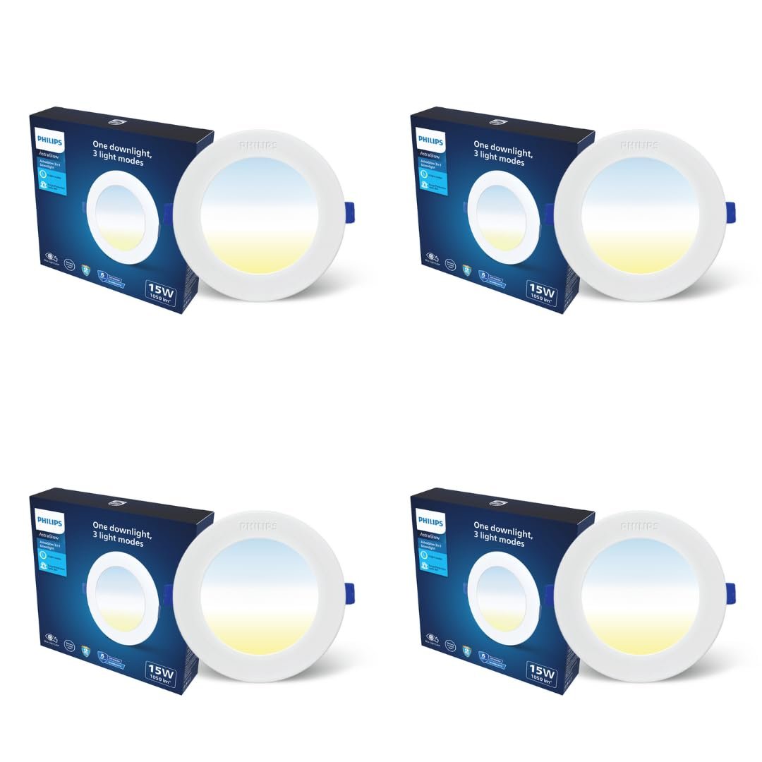 PHILIPS 15W 3in1 AstraGlow Round LED Panel Light | Slim Surface Panel with High Brightness & Energy Efficiency | Durable Polycarbonate Body – White Finish | Pack of 4