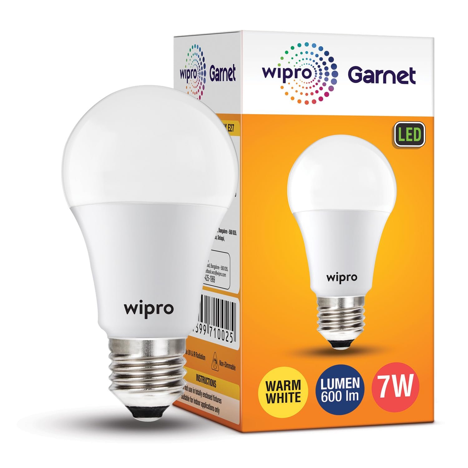Wipro Garnet 7W LED Bulb for Home & Office |Warm White (2700K) | E27 Base|220 Degree Light Coverage |4Kv Surge Protection |400V High Voltage Protection |Energy Efficient | Pack of 1