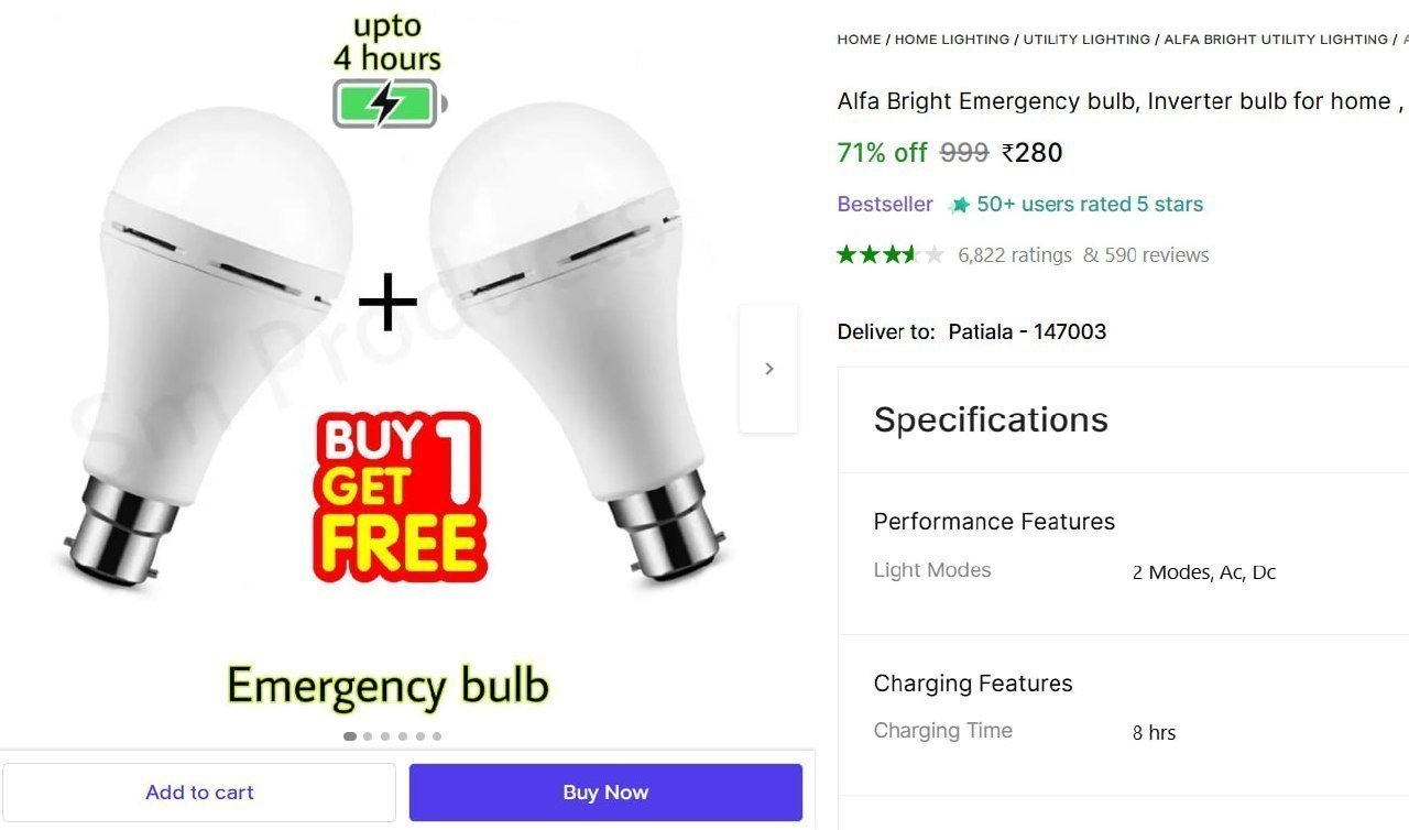 Alfa Bright Emergency bulb, Inverter bulb for home , kitchen 4 hrs backup buy 1 get 2 Bulb Price in India - Buy Alfa Bright Emergency bulb, Inverter bulb for home , kitchen 4 hrs backup buy 1 get 2 Bu