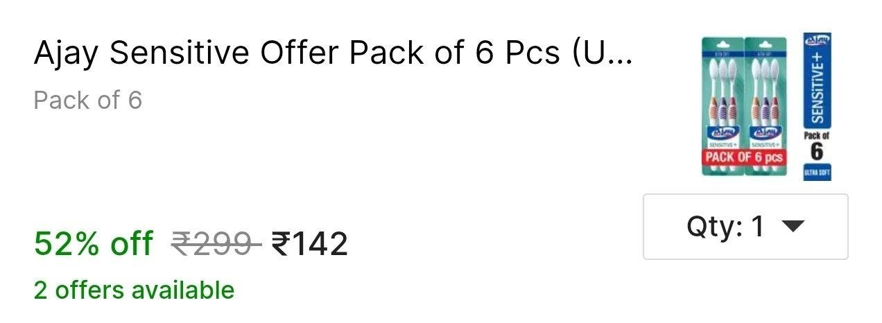 Ajay Sensitive Offer Pack of 6 Pcs (Ultra Soft) Ultra Soft Toothbrush - Buy Baby Care Products in India | Shopsy.in