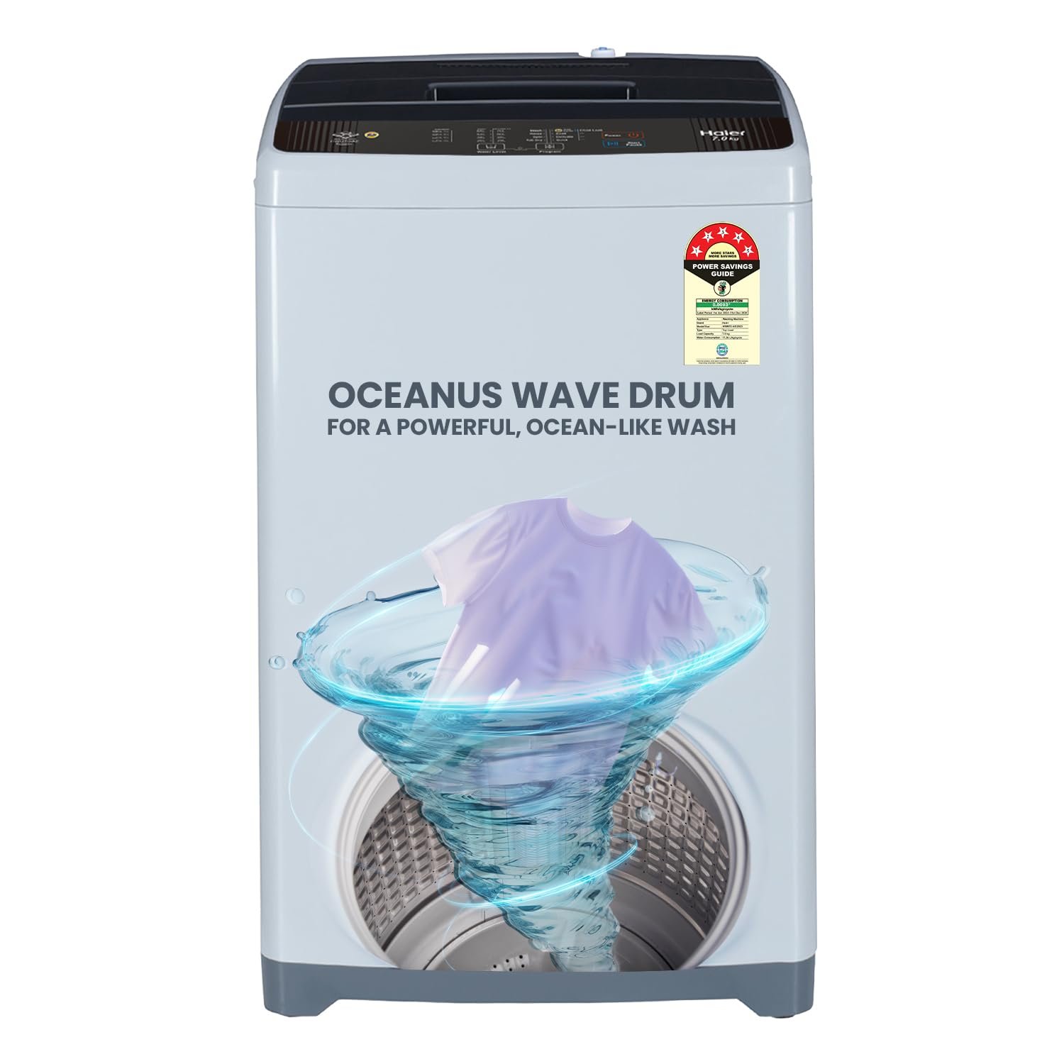 Haier 7 Kg, Oceanus Wave Drum, 15 Min Quick Wash, Magic Filter, 8 Wash Programs, Fully Automatic Top Load Washing Machine (HWM70-AE | Moonlight Silver)